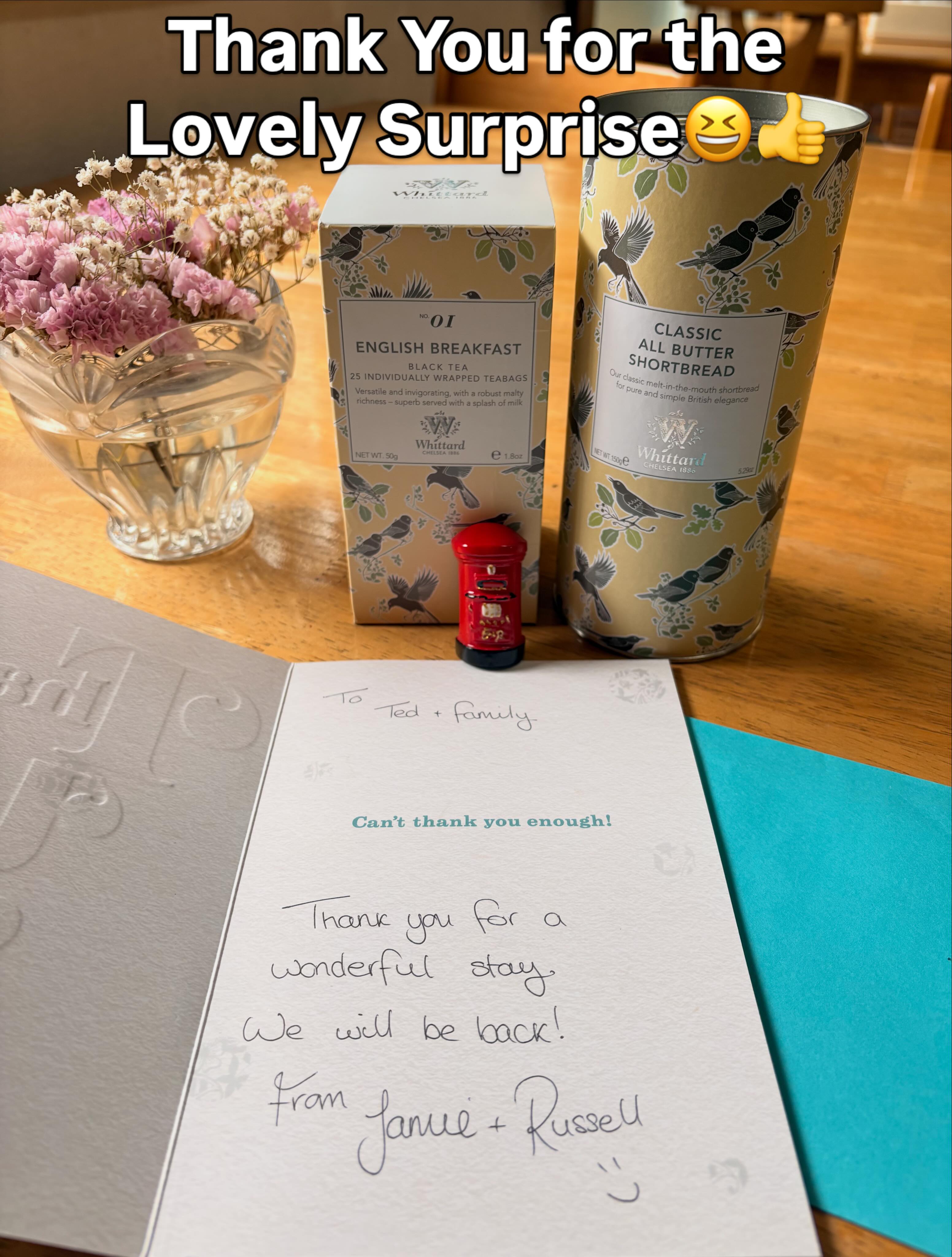 A few days after checking out, we received this wonderful surprise from a lovely couple from the UK who stayed with us on their honeymoon. 🇬🇧😊👍
We had prepared a small honeymoon card and gift for them during their stay, and they kindly sent us this beautiful card, tea, and shortbread in return.😭
We were truly touched by their kindness and thoughtfulness.🙏
Thank you so much, Jamie and Russell. 😊
We really enjoyed chatting with you during your stay and hope your honeymoon is filled with wonderful memories and becomes a truly unforgettable journey together. ❤️
We look forward to seeing you again someday in Hakone! ♨️
先日ご宿泊いただいたイギリスからのハネムーンのお客様から、素敵なサプライズが届きました💌
ご滞在中にささやかなお祝いのカードとプレゼントをお渡ししたところ、旅の途中にもかかわらず、お手紙と紅茶、ショートブレッドを送ってくださいました😭
その温かいお気持ちが本当に嬉しく、とても感激しました。🙏
Jamieさん、Russellさん、本当にありがとうございました✨
お二人とお話しできてとても楽しかったです😊
お二人にとって忘れられない素敵なハネムーンになりますように👍
またいつか箱根でお会いできる日を楽しみにしています♨️
#hakone
#memories
#surprise
#honeymoon
#japan