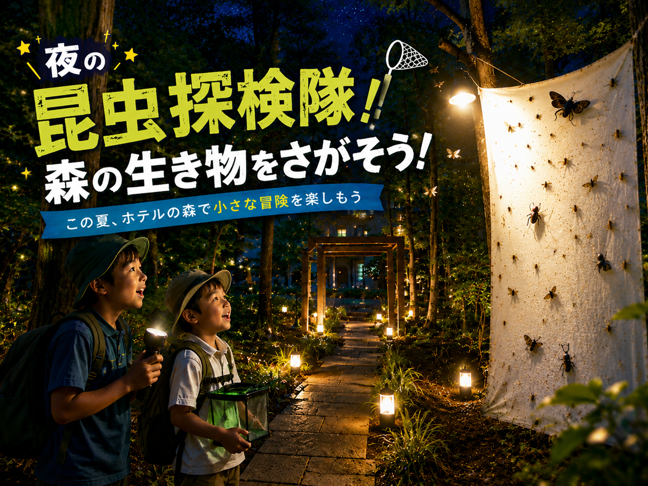🌙🔦ご宿泊の方限定イベント
🪲🌳夜の昆虫探検隊!森の生き物を探そう!
この夏、水戸プラザホテルの森で、夜だけの小さな冒険へ出かけませんか?🌿
ホテル敷地内にある「プラザガーデン」の森エリアに、白い幕とライトを設置した昆虫スポットが登場!
光に集まる昆虫たちを間近で観察できる、夏ならではの自然体験イベントです✨
カブトムシやクワガタをはじめ、どんな生き物に出会えるかは、その日のお楽しみ🪲🌙
ご夕食後のお散歩や、ご家族で過ごすひとときに。
ホテルならではの自然にふれながら、お子さまの好奇心を育む特別な夏の思い出をお楽しみください🍃
━━━━━━━━━━━━━━
📅開催期間
2026年7月13日(月)~8月31日(月)
🕗開催時間
20:00まで
📍開催場所
プラザガーデン 森エリア
👨👩👧👦参加対象
ご宿泊のお客様限定
無料✨
※天候や昆虫の出現状況により、観察できる昆虫の種類や数は異なります。
※自然環境を活用したイベントのため、昆虫との出会いを保証するものではございません。
━━━━━━━━━━━━━━
#サマーイベント #夏イベント
#ホテルイベント #ホテル探検
#水戸ホテル #水戸宿泊
#茨城県 #水戸 #茨城観光
#水戸プラザホテル #MitoPlazaHotel
#シアワセを記憶するホテル
#森の中の迎賓館